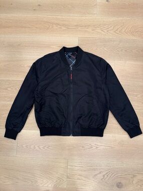 Apple Black Bomber Jacket with Subtle Plaid Lining